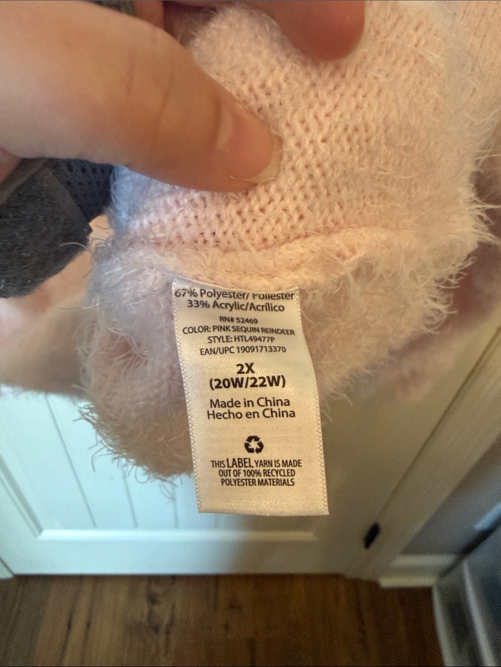 Holiday Time Pink Fuzzy Reindeer Crewneck Sweater - Picture 3 of 9